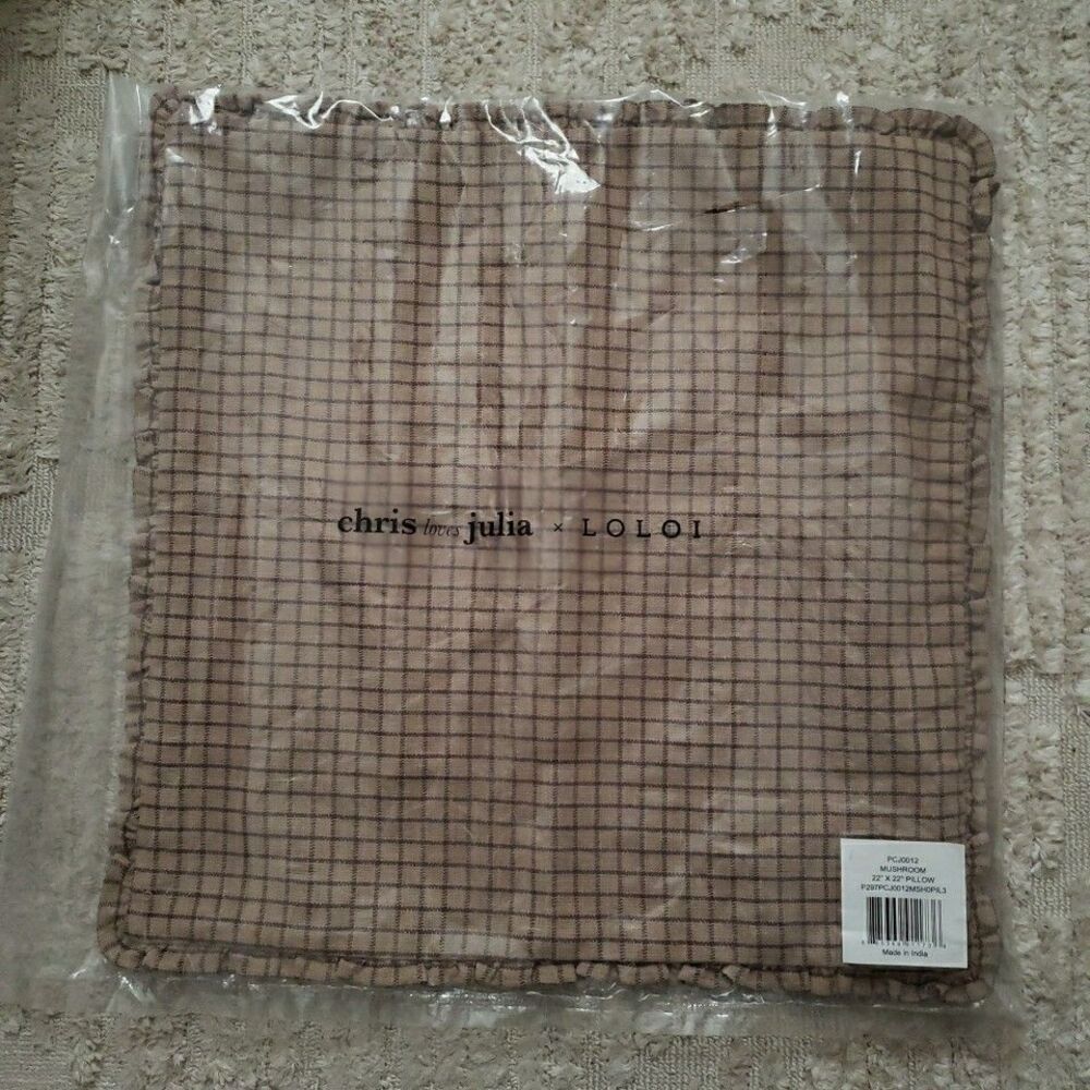 Chris Loves Julia 22"x 22" Pillow Cover Ruffle Edge Brown Cottage Farmhouse